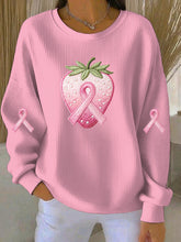Le cancer du sein rose des femmes brodé fraise imprimé Sweat-shirt décontracté